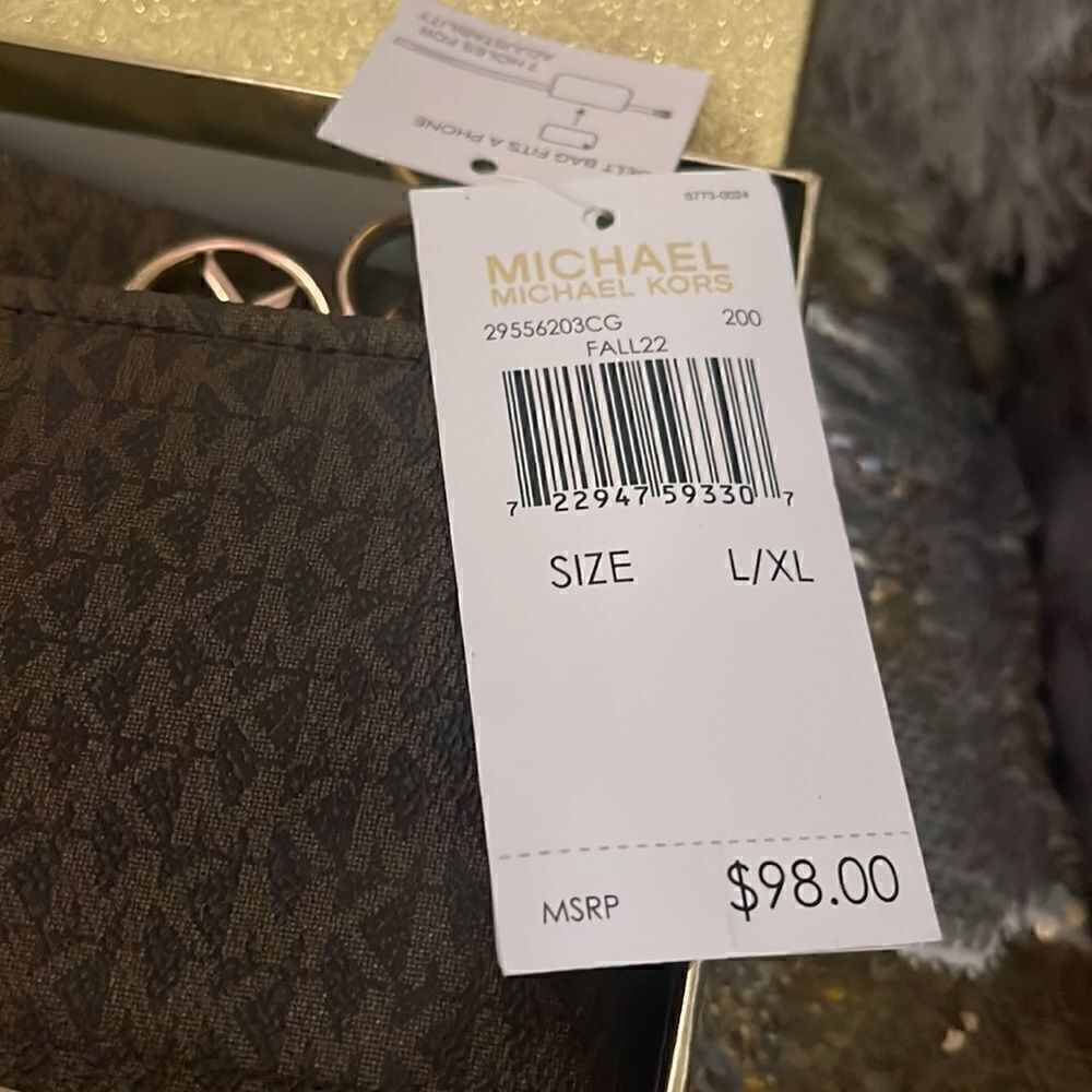 Michael kors signature jacquard belt bag/fanny pack stripe leather logo L/XL - Picture 4 of 10